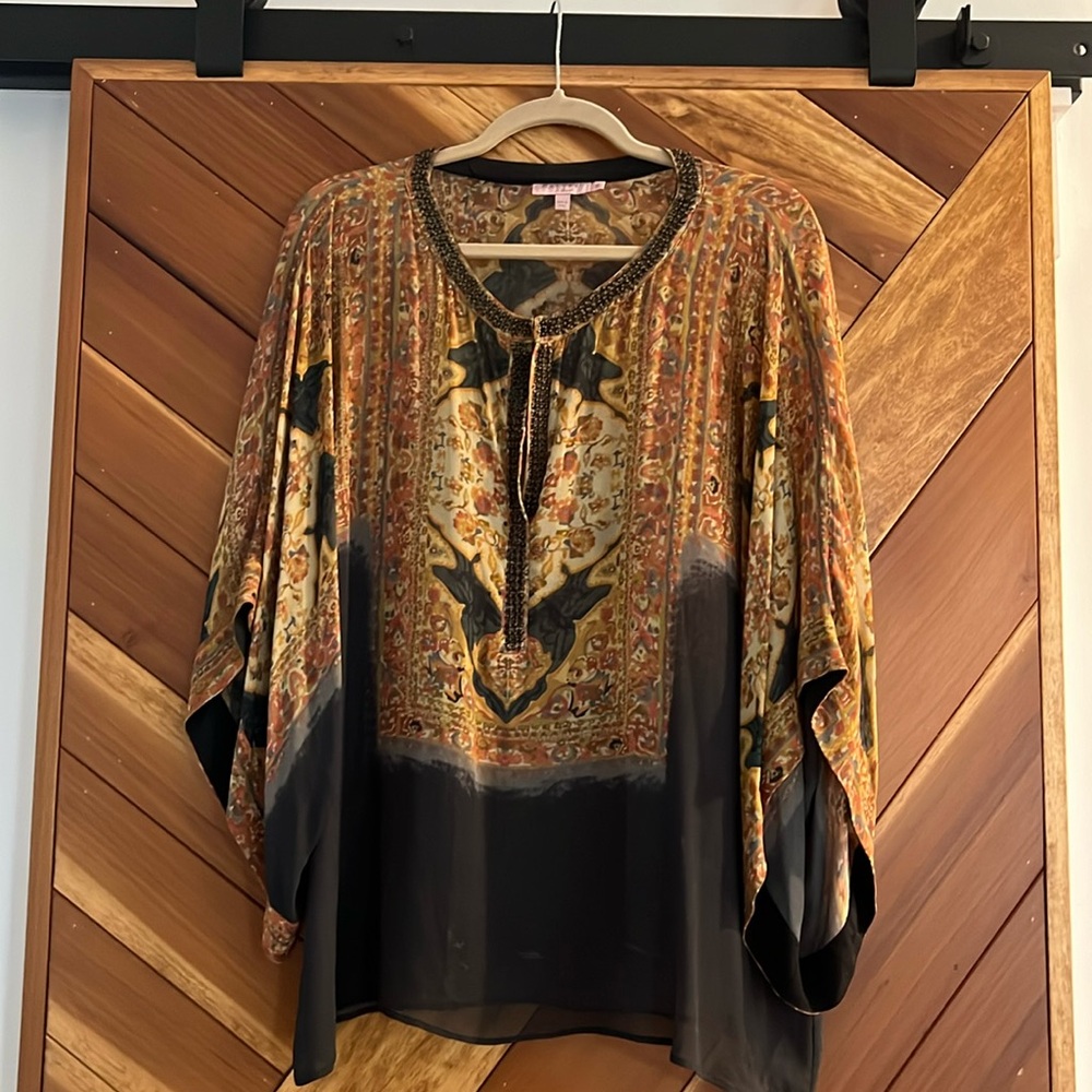Calypso St Barth Boho Silk beaded Tunic, size small